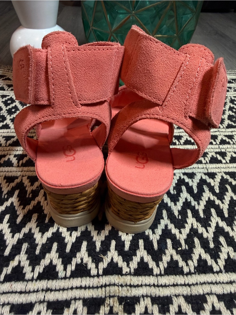 UGG Coral Pink Suede Wedge Sandals